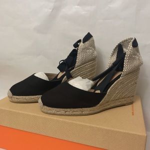 Castaner Carina 80 Black Canvas Espadrille Wedge Size 36 Made in Spain NWB.